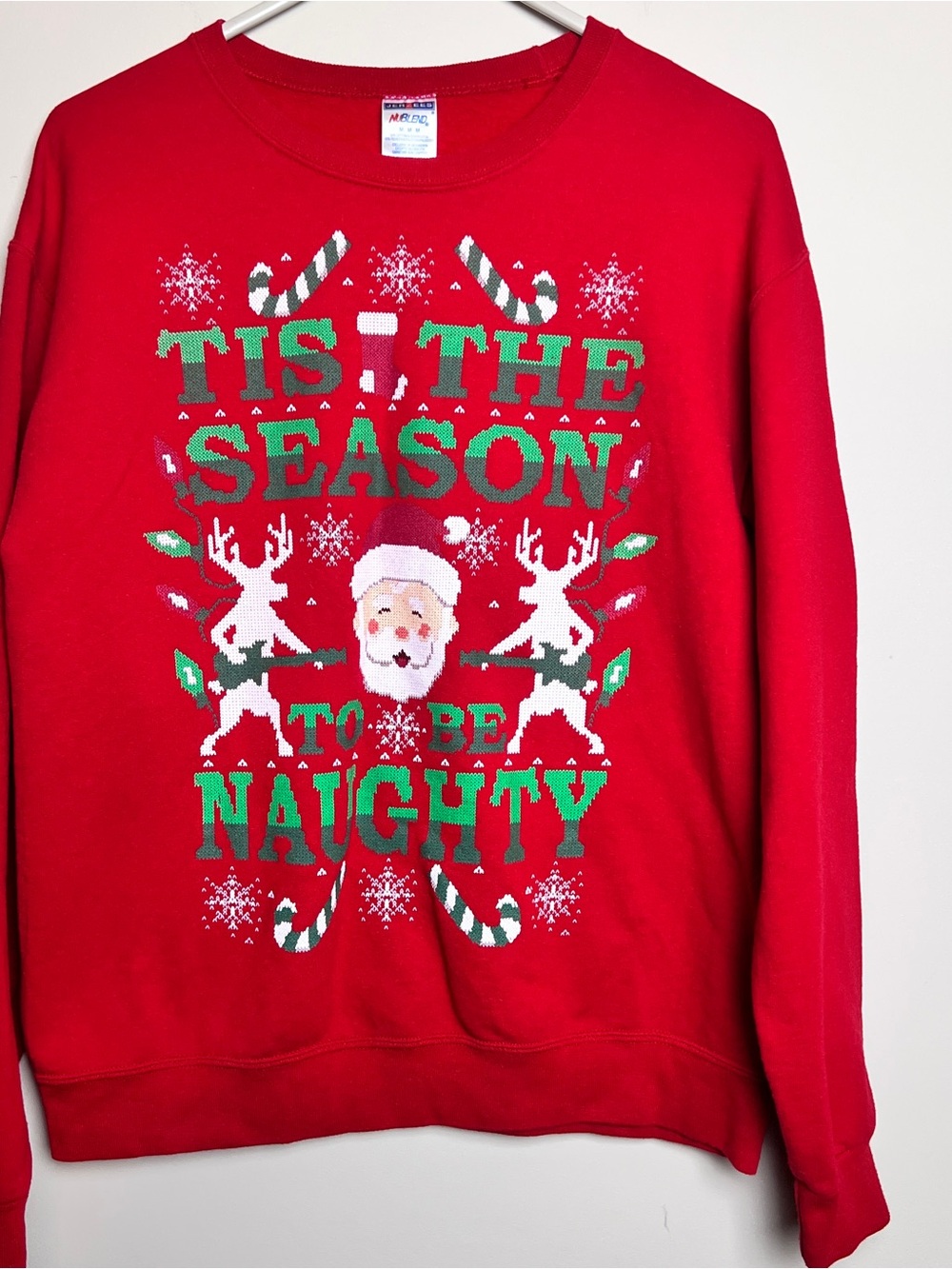 Red Holiday 'Tis The Season To Be Naughty' Sweatshirt Jerzees Nublend medium